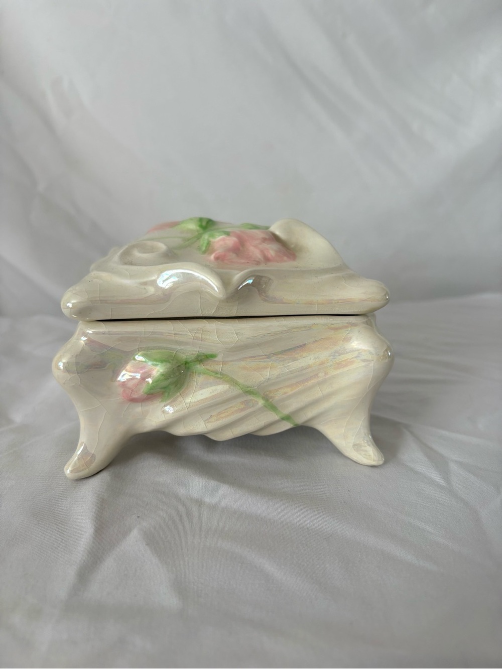 Vintage iridescent ceramic trinket candy dish holder container home decor fairy